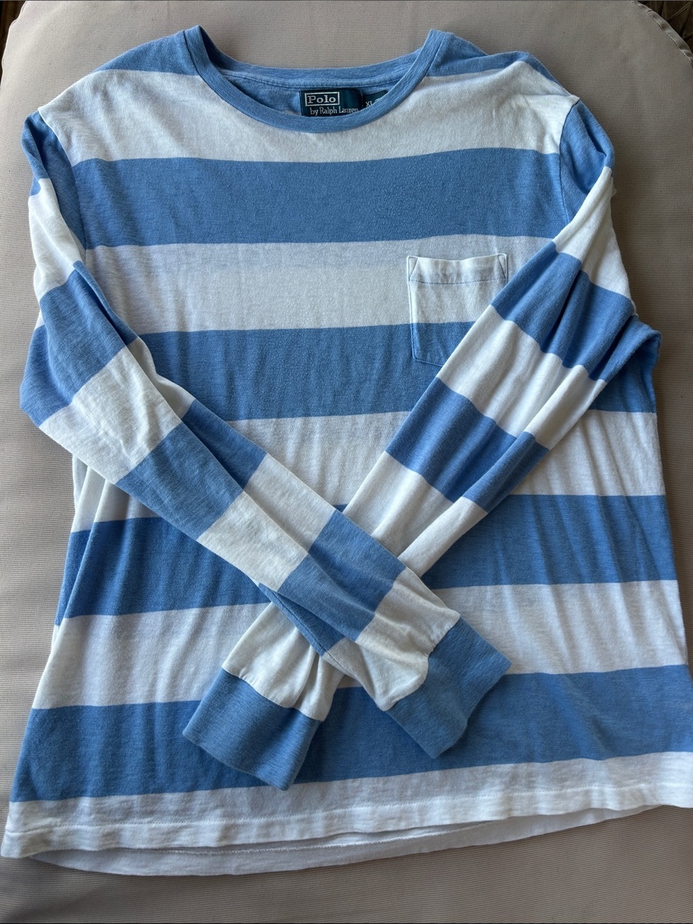 Polo by Ralph Lauren Blue & White Striped Long Sleeve Pocket Tee